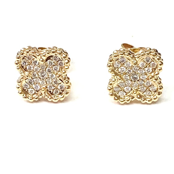 Diamond Gold Clover Earrings 14kt Solid